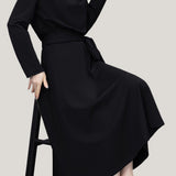 Elegant Mock Neck Waist-Cinched A-Line Knitted Dress