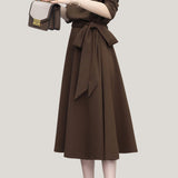 Elegant Mock Neck Waist-Cinched A-Line Knitted Dress