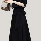 Elegant Mock Neck Waist-Cinched A-Line Knitted Dress