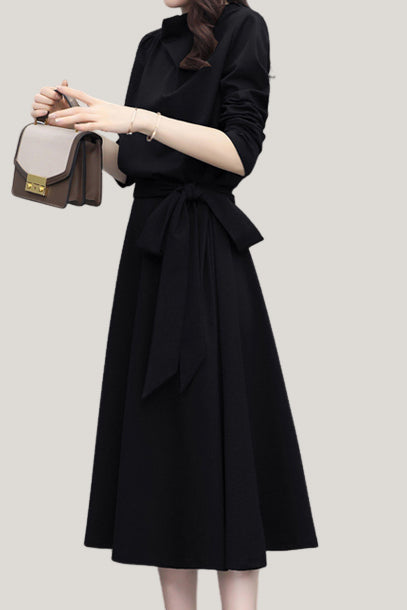 Elegant Mock Neck Waist-Cinched A-Line Knitted Dress Elegant Mock Neck Waist-Cinched A-Line Knitted Dress