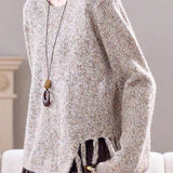 Casual Soft Slub Yarn Fringed Sweater
