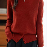 Casual Warm Boat Neck Buttoned Split Sweater