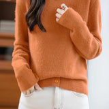 Casual Warm Boat Neck Buttoned Split Sweater