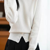 Casual Warm Boat Neck Buttoned Split Sweater