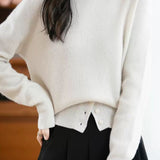Casual Warm Boat Neck Buttoned Split Sweater