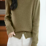 Casual Warm Boat Neck Buttoned Split Sweater