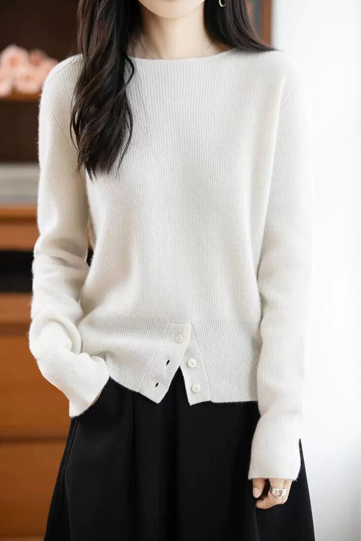 Casual Warm Boat Neck Buttoned Split Sweater - liwisi