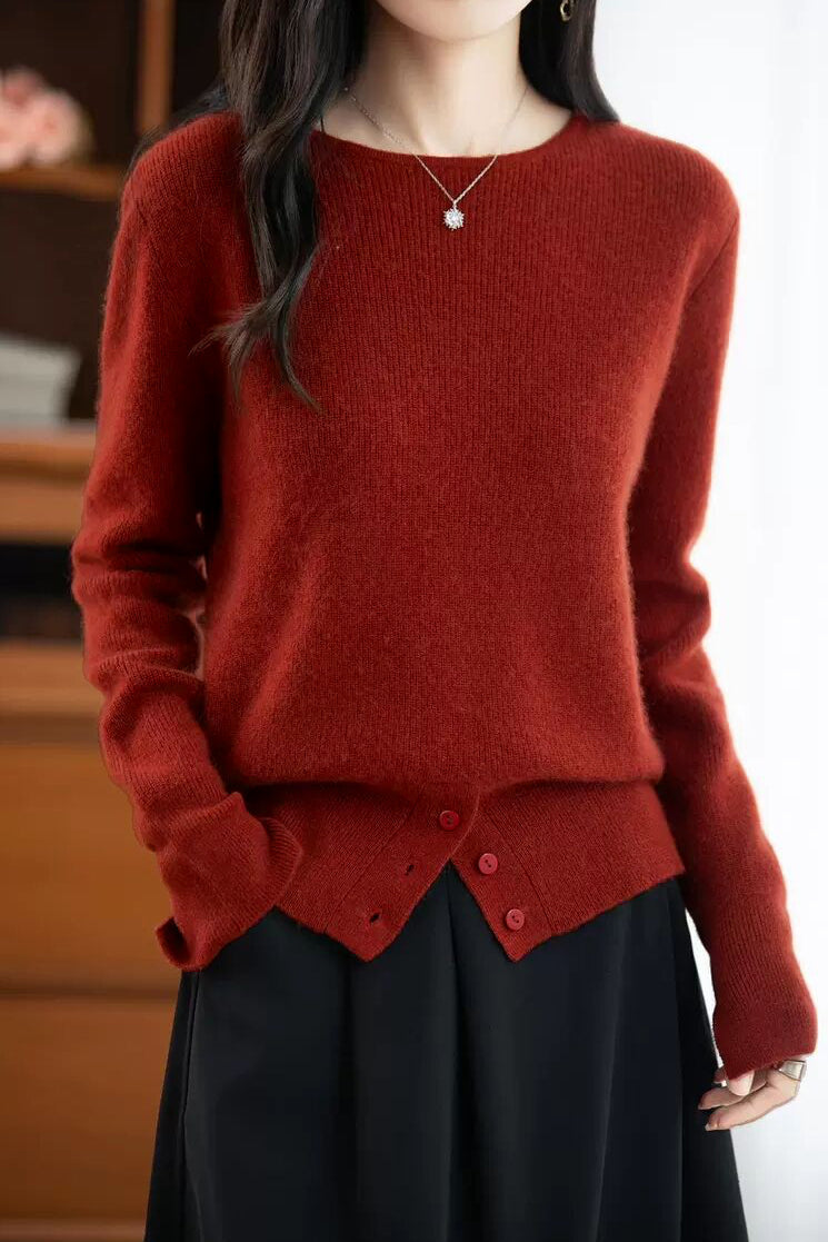 Casual Warm Boat Neck Buttoned Split Sweater - liwisi