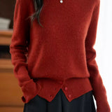 Casual Warm Boat Neck Buttoned Split Sweater