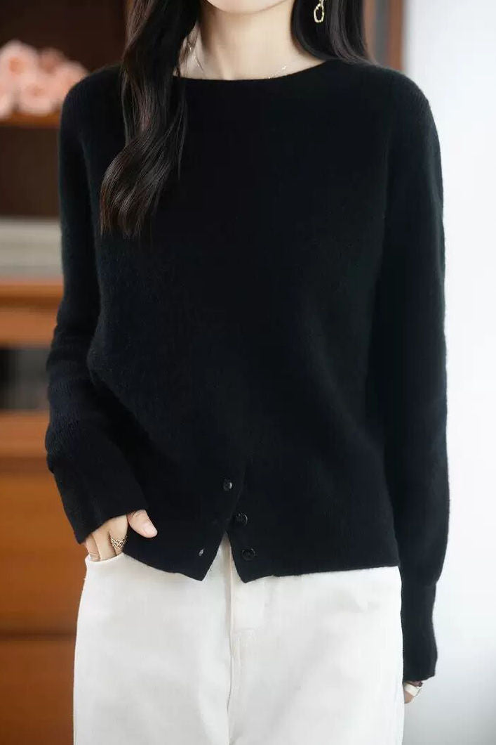 Casual Warm Boat Neck Buttoned Split Sweater - liwisi