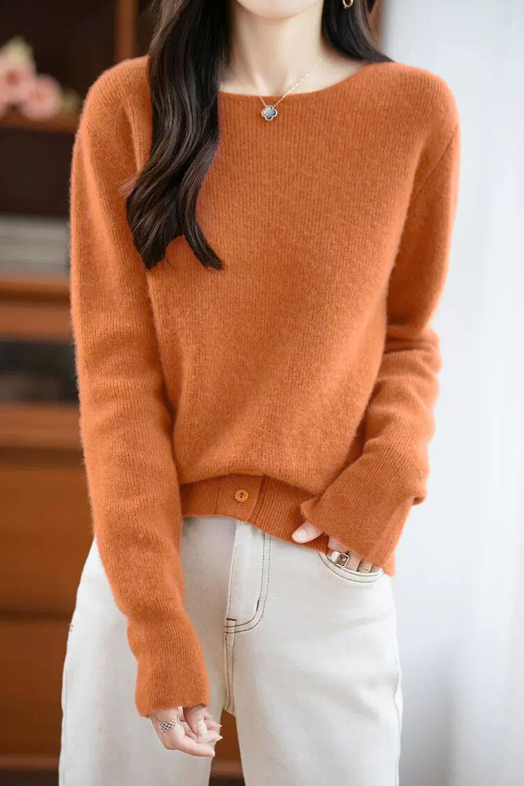 Casual Warm Boat Neck Buttoned Split Sweater - liwisi