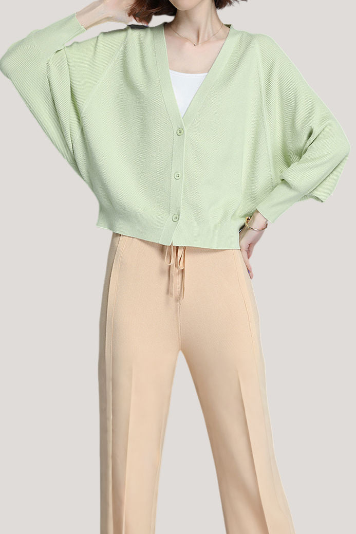 Casual Batwing Sleeve Knitted Cardigan - liwisi