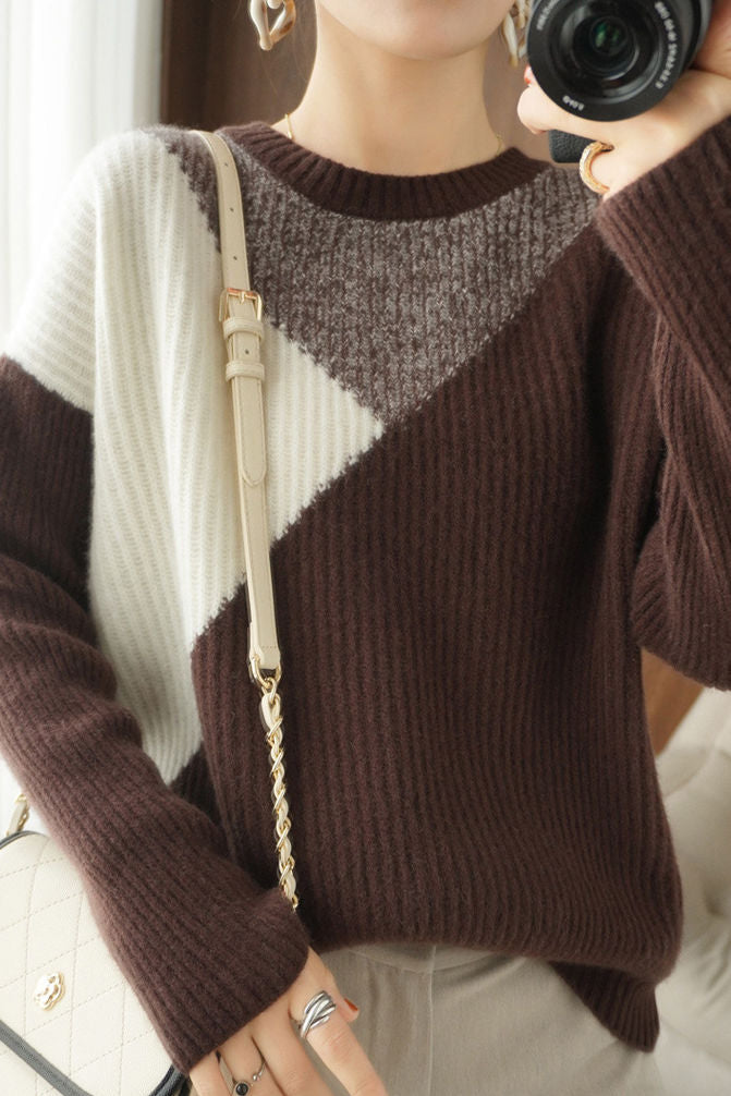 Casual Color-Block Long-Sleeve Sweater - liwisi