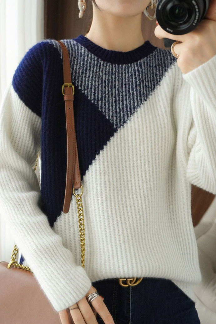 Casual Color-Block Long-Sleeve Sweater - liwisi