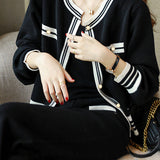 Elegant Temperament Color-Block Knitted Top And Wide-Leg Pants 2-piece Set