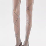 Retro Elegant Silver Thread Diamond-Check Pantyhose