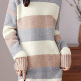 Casual Loose Pullover Color-Block Knitted Dress