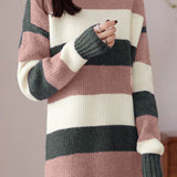 Casual Loose Pullover Color-Block Knitted Dress