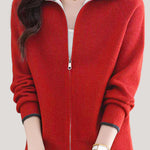 Casual Versatile Lapel Color-Block Knitted Cardigan - liwisi