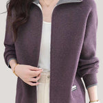 Casual Versatile Lapel Color-Block Knitted Cardigan - liwisi