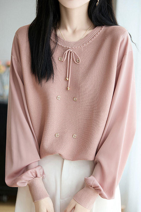 Casual Versatile Pullover Paneled-Fabric Knitted Top - liwisi