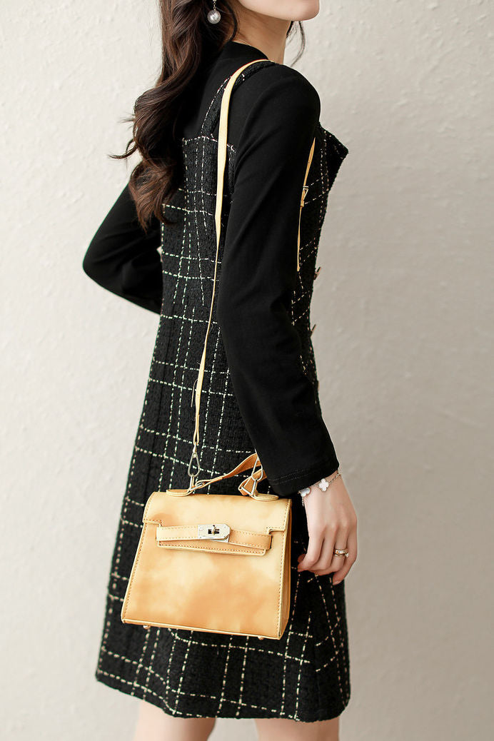 Exquisite Elegant Fake Two-Piece Plaid Long-Sleeve Dress - liwisi