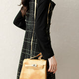 Exquisite Elegant Fake Two-Piece Plaid Long-Sleeve Dress - liwisi