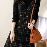 Exquisite Elegant Fake Two-Piece Plaid Long-Sleeve Dress - liwisi