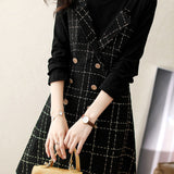 Exquisite Elegant Fake Two-Piece Plaid Long-Sleeve Dress - liwisi