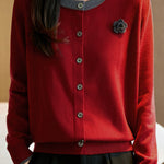 Casual Versatile Color-Block Crew Neck Pullover Knitted Cardigan - liwisi