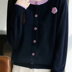 Casual Versatile Color-Block Crew Neck Pullover Knitted Cardigan - liwisi