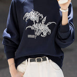 Casual Versatile Embroidered Printed Pullover Sweatshirt