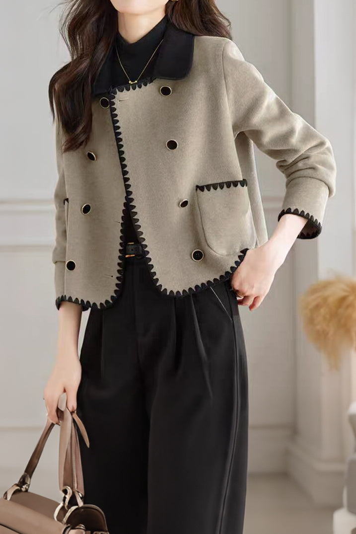Elegant Temperament Color-Block Lapel Double-Faced Wool Coat - liwisi
