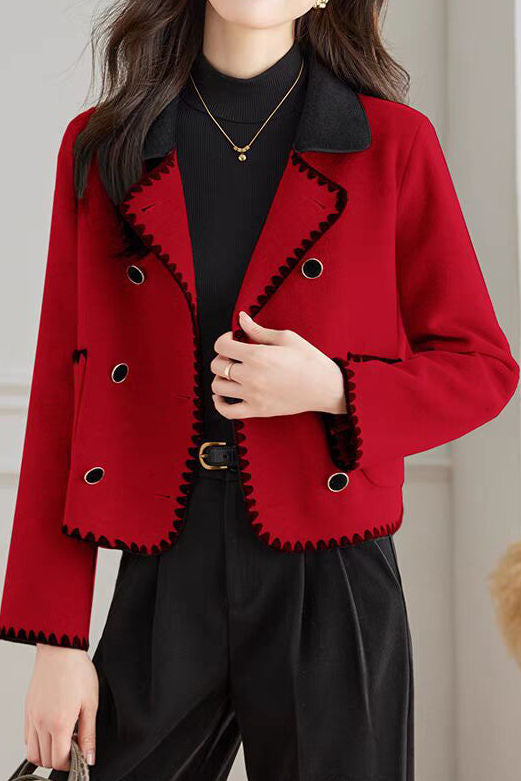 Elegant Temperament Color-Block Lapel Double-Faced Wool Coat - liwisi