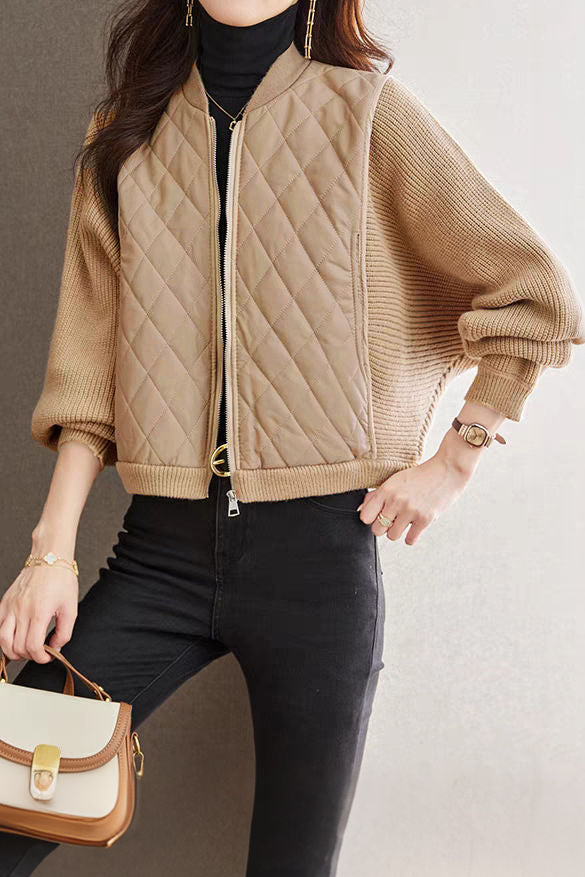Casual Versatile Stand-Collar Paneled Batwing Sleeve Short Coat - liwisi