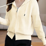 Casual Solid-Color Tied Hooded Knitted Cardigan