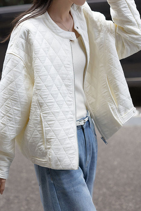 Casual Versatile Stand-Collar Argyle Cotton-Padded Coat - liwisi
