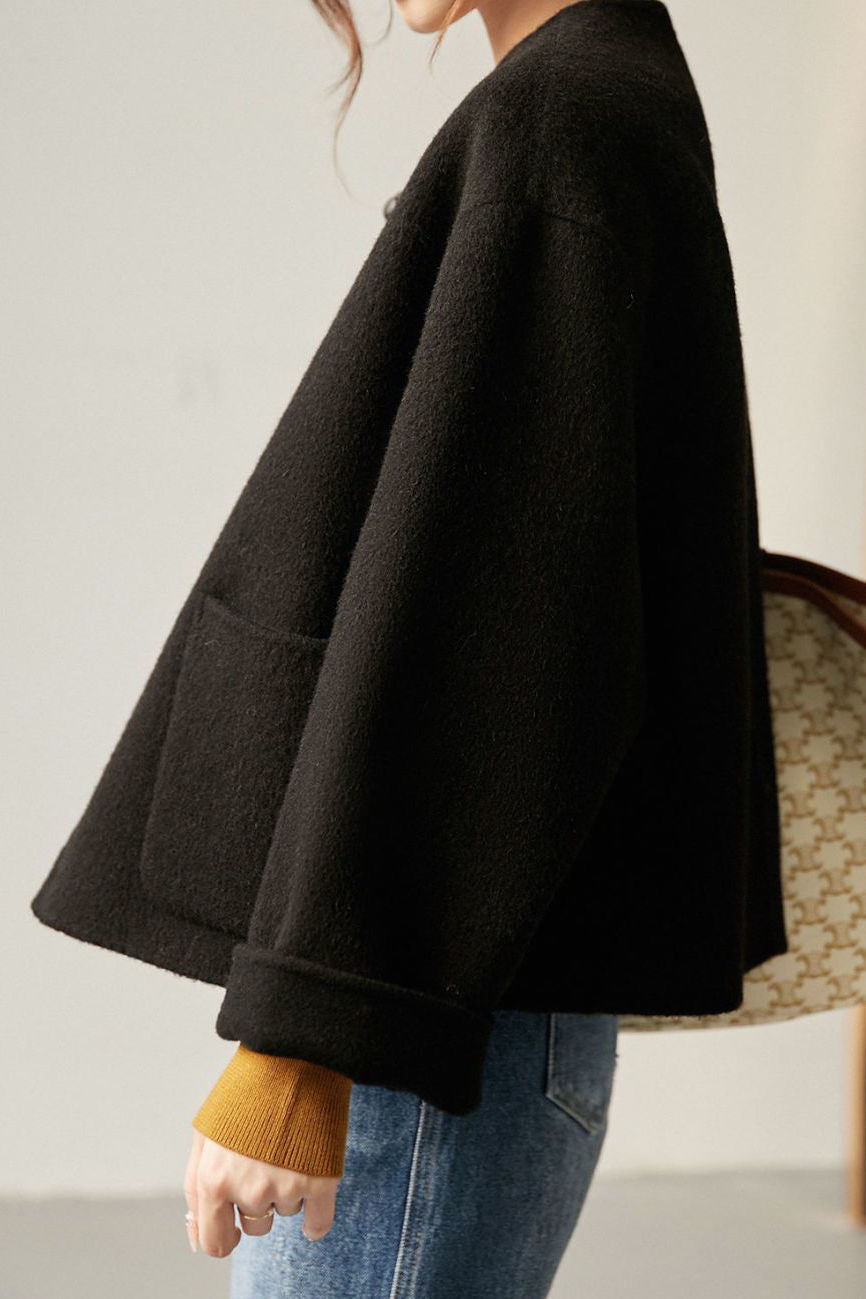 Casual Solid-Color Leather-Button Woolen Coat - liwisi