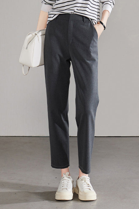 Casual Commuter Minimalist Straight-Leg Cropped Suit Pants - liwisi