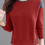 Casual Versatile Crew Neck Pullover Color-Block Knitted Top - liwisi