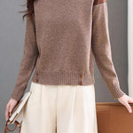 Casual Versatile Crew Neck Pullover Color-Block Knitted Top - liwisi