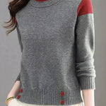 Casual Versatile Crew Neck Pullover Color-Block Knitted Top - liwisi