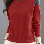 Casual Versatile Crew Neck Pullover Color-Block Knitted Top - liwisi