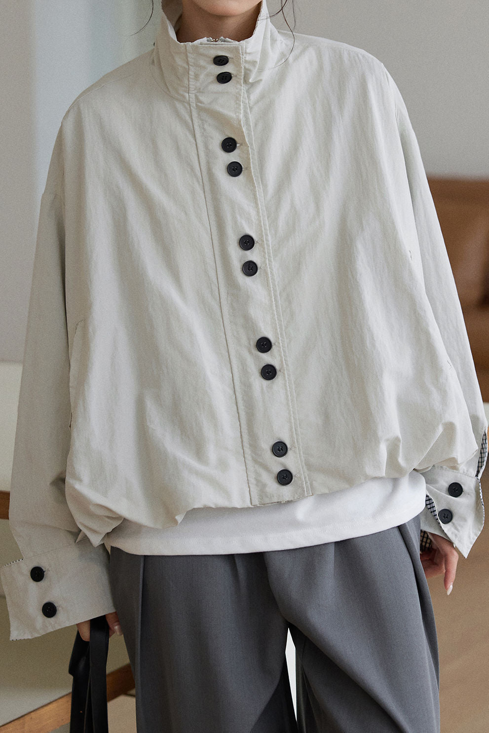Casual Versatile Stand-Collar Short Trench Coat - liwisi