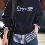 Casual Fake Two-Piece Striped Letter Hoodie - liwisi