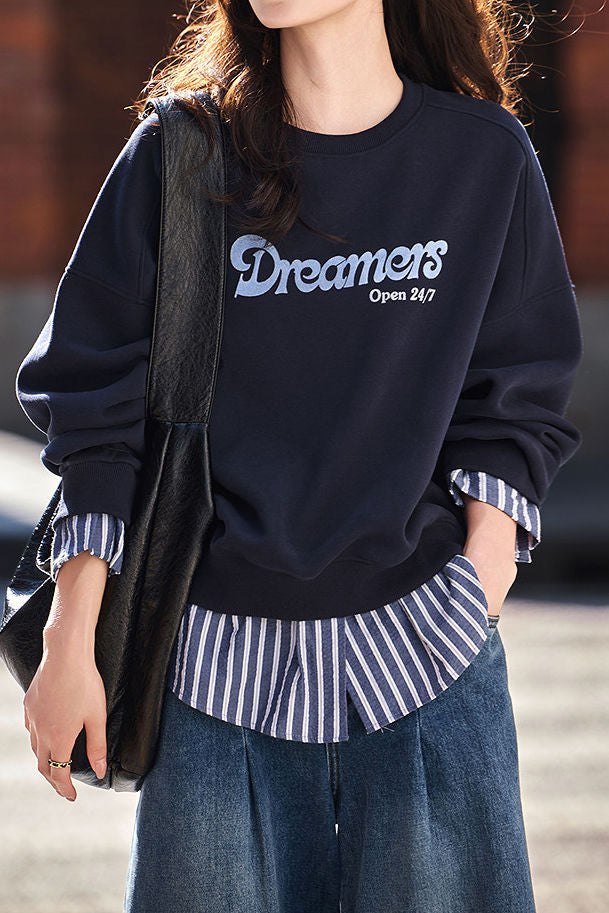Casual Fake Two-Piece Striped Letter Hoodie - liwisi