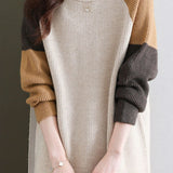 Casual Versatile Crew Neck Color-Block Long-Sleeve Sweater