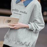 Casual Lapel Fake Two-Piece Letter Pullover Hoodie