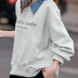 Casual Lapel Fake Two-Piece Letter Pullover Hoodie