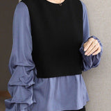 Casual Versatile Paneled Fake Two-Piece Shirt